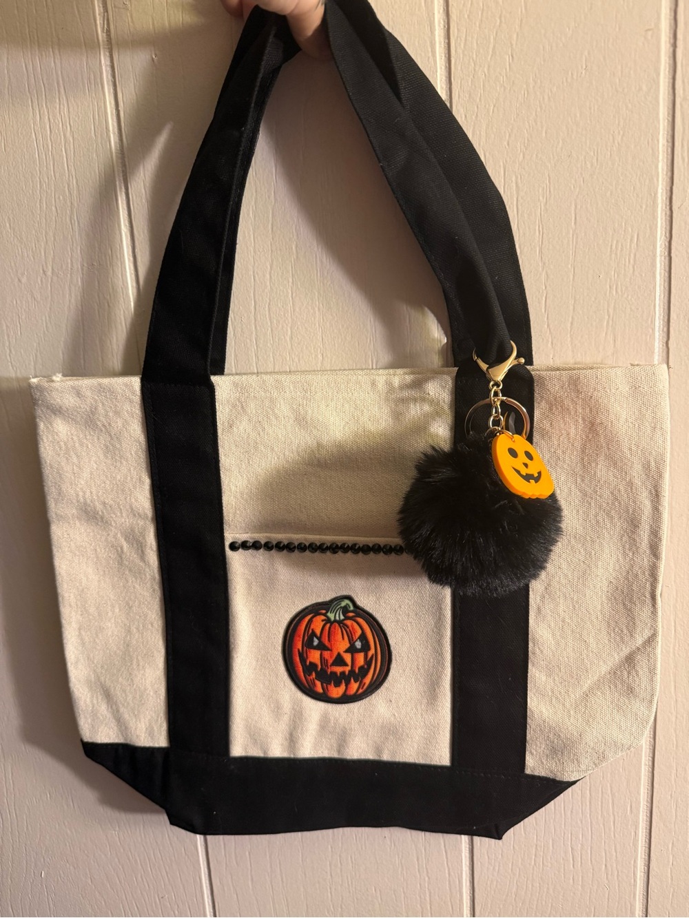 Canvas Tote Bag with Black Trim and Pumpkin Accent